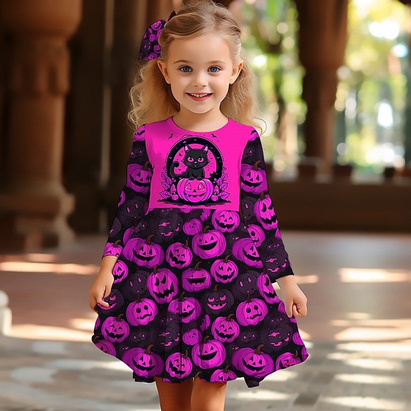 Halloween ragazze' 3D Pop art Zucca Vestito Manica lunga Stampa 3D Estate Autunno Halloween Per eventi Da mare stile sveglio Informale Bellissimo Bambino 3-12 anni Abito casual Abito linea A Sopra il del 2025 a $17.49 –P3