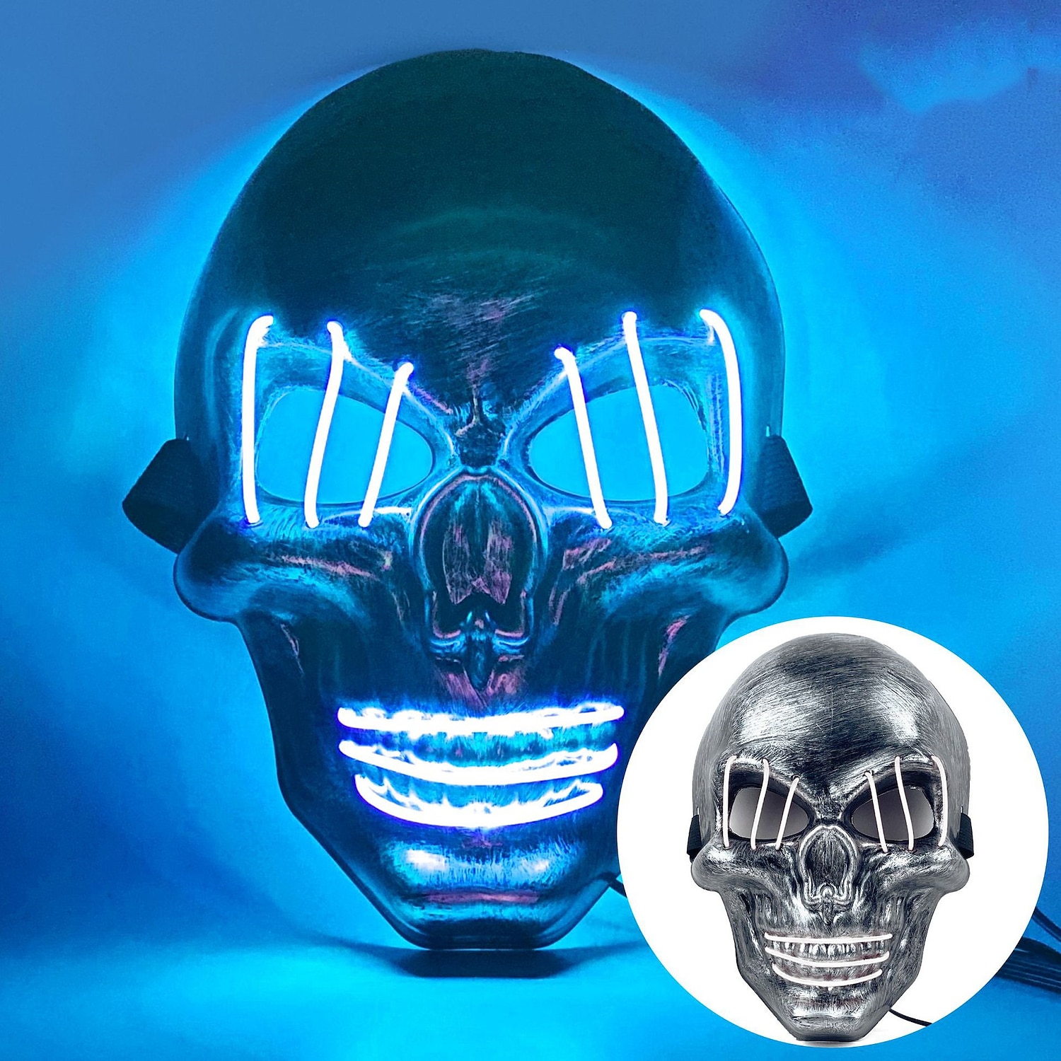 halloween ghost head white silver skull light mask led ghost head horror atmosphere mask 2025 - $11.99 –P7