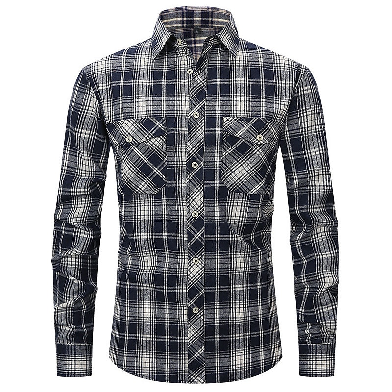 Herren Hemd Flanellhemd Kariertes Hemd Knopfhemd Overshirt Karo Outdoor Alltagskleidung Weiß Wein Rote Marineblau Langarm Revers Frühling & Herbst Bekleidung Fronttasche 2025 - $29.99 –P9