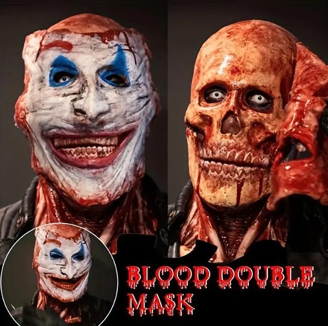 halloween blood double mask, joker lebka strašidelná realistická halloween maska pro dospělé kostýmy halloweenský kostým pánský, děsivá zábava horor maska lebky 2025 - $30.99 –P1