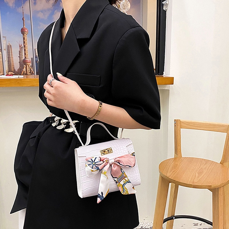 Women's Crossbody Bag Shoulder Bag PU Leather Office Daily Buckle Adjustable Lightweight Durable Crocodile Black Pink Red 2023 - R$ 107.43 –P5