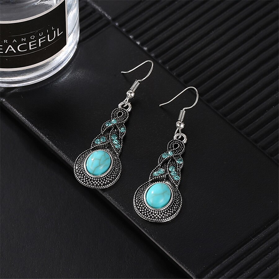 1 set (1 stks ketting 1 paar oorbellen) sieraden set voor dames blauw dagelijks reizen festival legering retro 2025 - $8.49 –P6