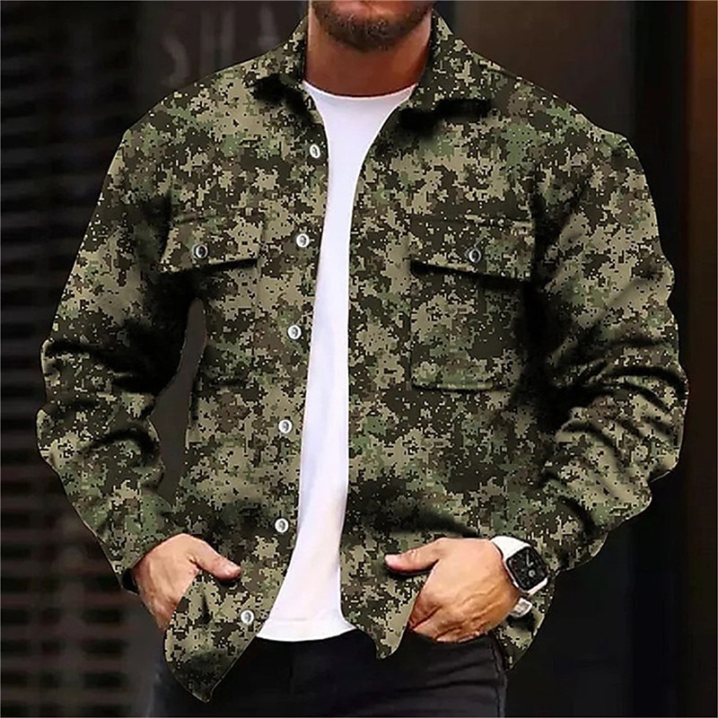 Férfi Álcázás álcázás Ing Ingkabát Overshirt Hosszú ujj Divat Utcai sikk Dizájn Szabadtéri Hétköznapi Napi Ősz & tél Térfogatcsökkenés Nyomtatott Oliva zöld Katonai zöld Sötétzöld Lóhere 2025 - $37.99 –P2