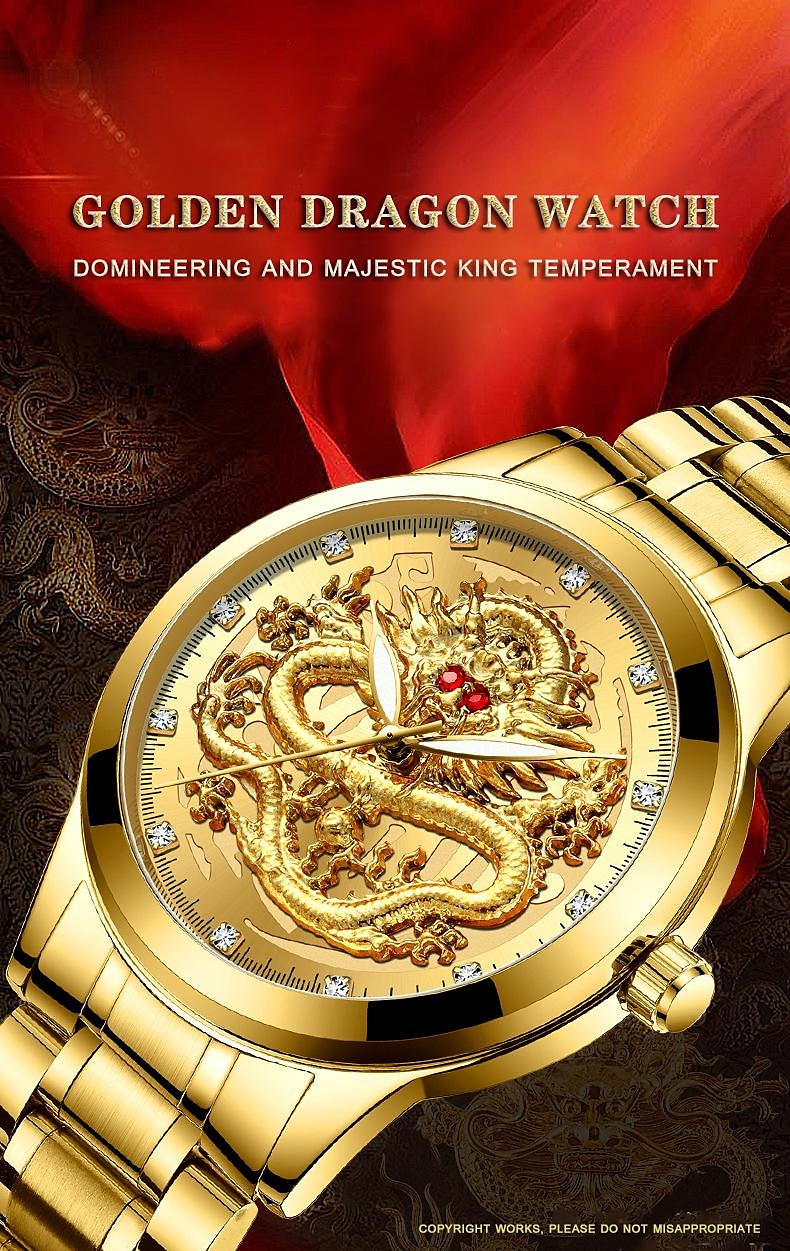 Horloge mannen horloges luxe gouden quartz polshorloge 3D waterdichte draak automatische zelfopwind horloge cadeau voor mannen Relojes 2026 - $29.99 –P1