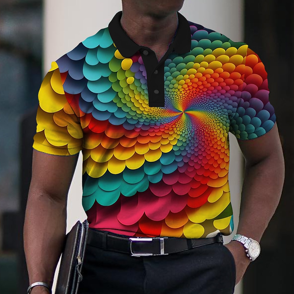 Férfi Grafika Pólóingek Golfing Rövid ujjú Pólóingek Galléros ingek Alkalmi Nyaralási viselet Rave Wear Party ruhák Gombok 3D nyomtatás Fekete Rubin Medence 2025 - $22.99 –P6