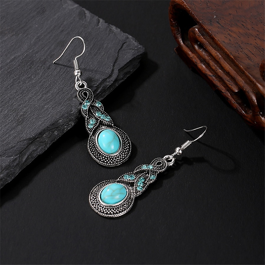 1 set (1 stks ketting 1 paar oorbellen) sieraden set voor dames blauw dagelijks reizen festival legering retro 2025 - $8.49 –P4