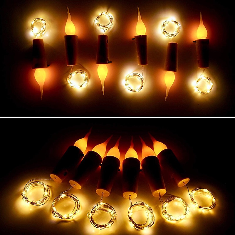2m 20leds kaars wijnfles lichtslinger wijnfles vlam kurk lamp diy party bruiloft valentijnsdag guirlande 2025 - $7.99 –P12