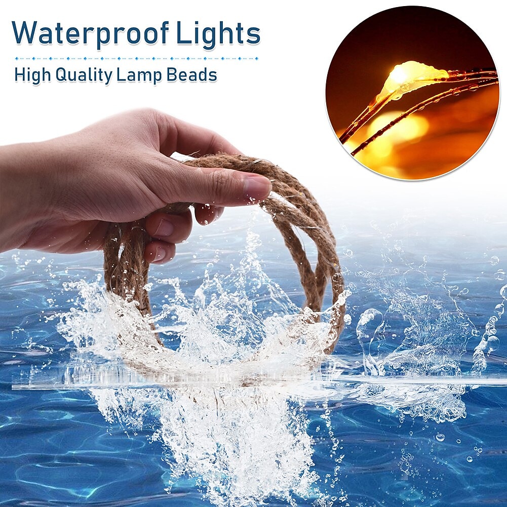 Solar Fairy Lights Rope Sisal Star Illuminated Lamp Garden Light Warm White 2M40LED/7M100LED/15M200LEDS  Lighting for Decoration Outdoor Garden Patio Balcony 2026 - $11.49 –P4