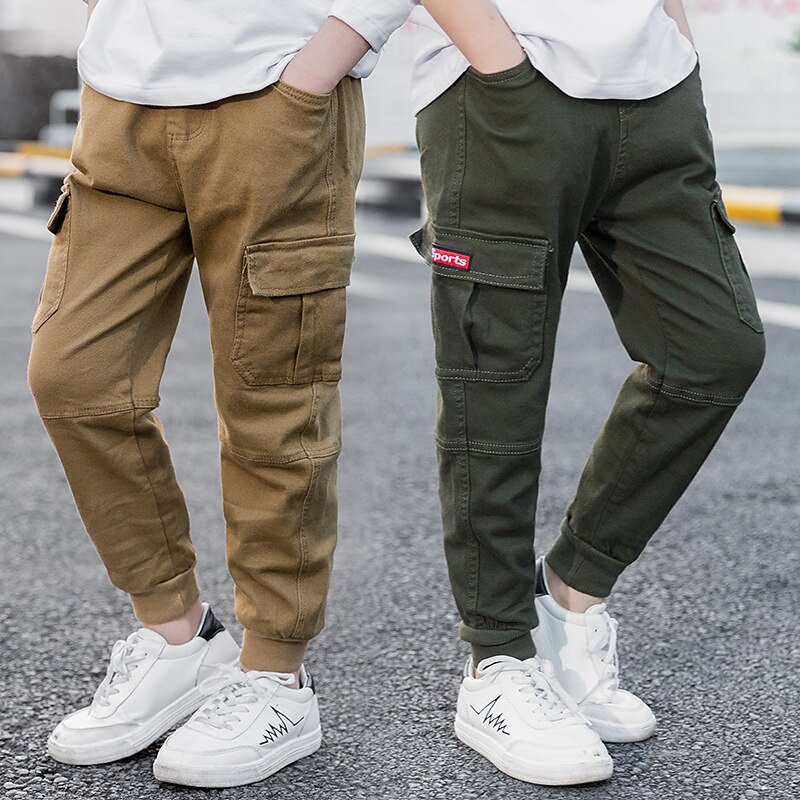 Kids Boys Pants Cargo Pants Trousers Pocket Solid Color Breathable