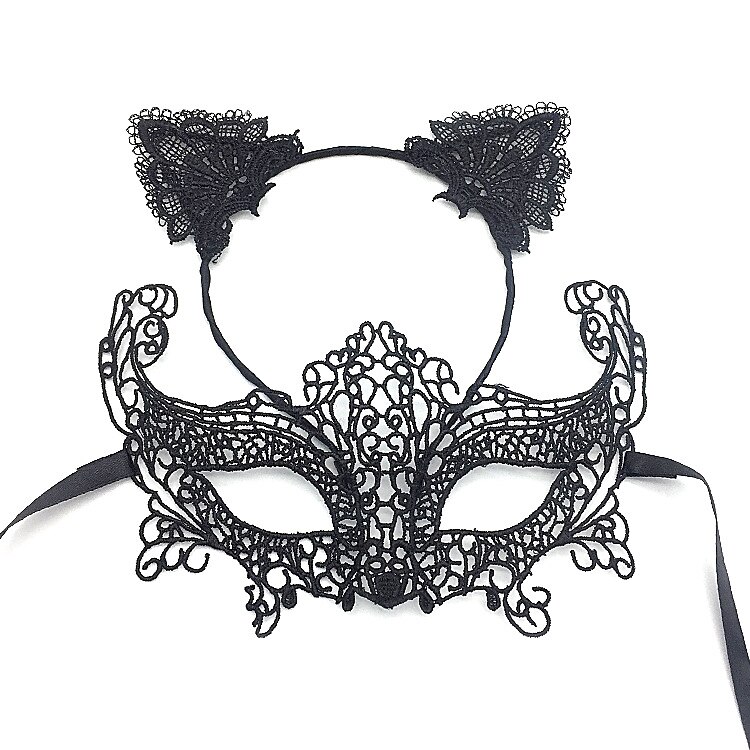 maschera mascherata in pizzo per donna, maschera mascherata nera per donna maschera per gatti fascia per orecchie di gatto con girocollo a cuore del 2025 a $9.49 –P4