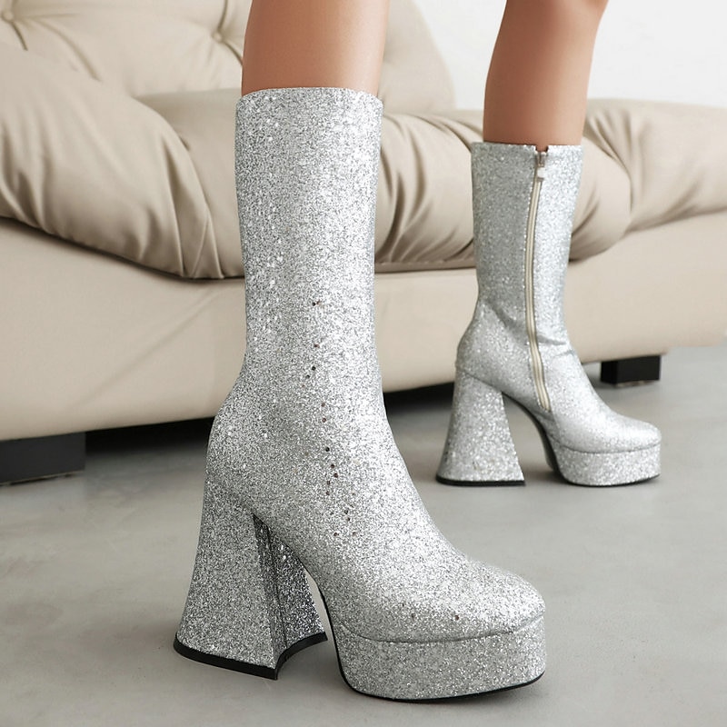 Retro Vintage 1970s Shiny Metallic Shoes Gogo Boots Abba Costume Disco Women's Carnival Party Club Pride Parade Adults' Shoes Spring Fall 2025 - $92.99 –P7