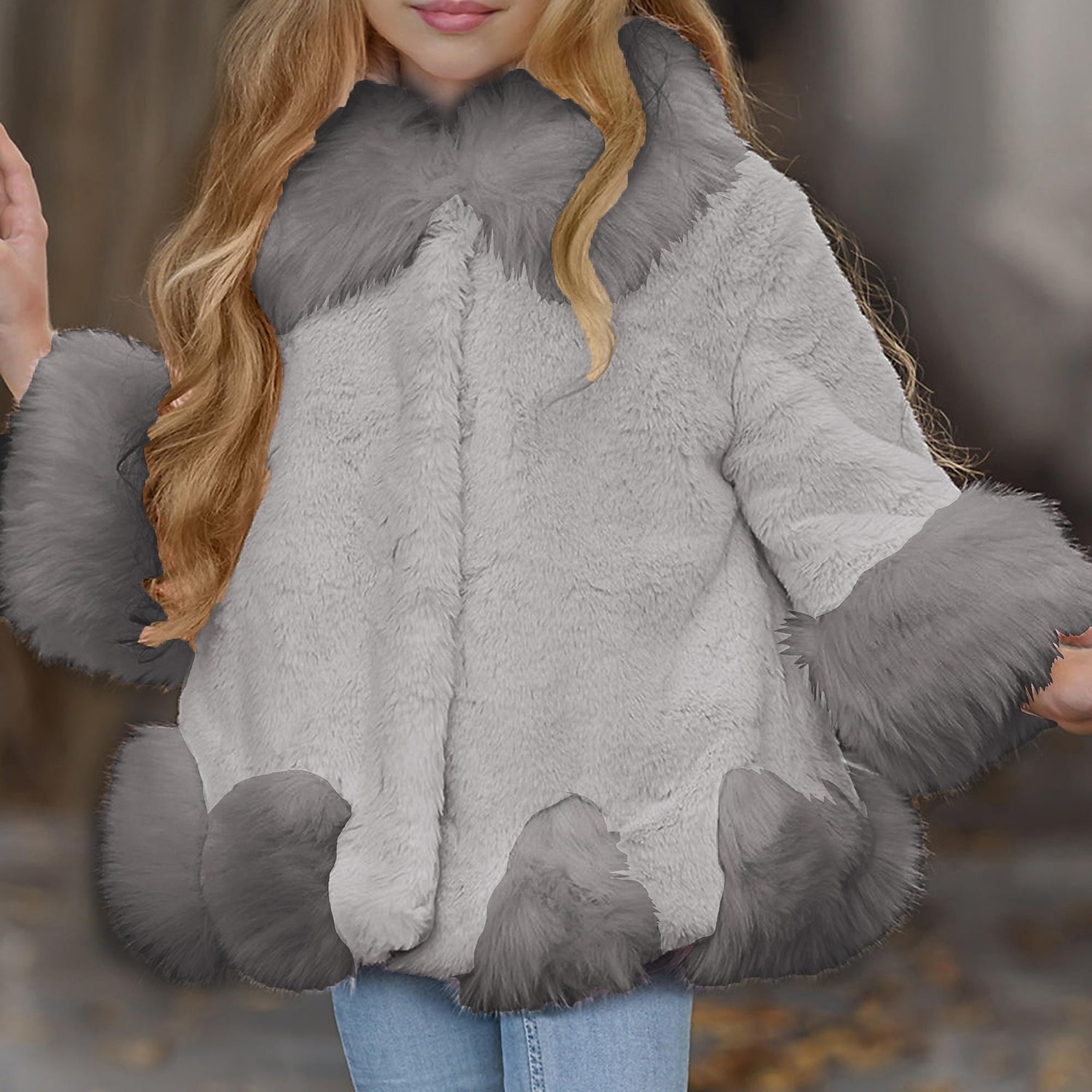 Småbarn Flickor Faux Fur Coat Ensfärgat Mode Utomhus Bomull Täcka Ytterkläder 3-7 år Vinter Svart Rodnande Rosa Ljusgrå 2025 - $41.99 –P6