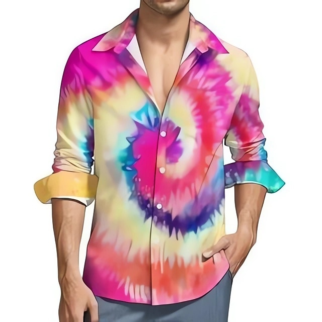Herren Regenbogen Geometrische Muster Hemd Knopfhemd Langarm Modisch Strassenmode Designer Casual Täglich Ausgehen Herbst Winter Umlegekragen Bedruckt Rosa Regenbogen Blau + Blau Leicht Blau 2025 - $26.99 –P2