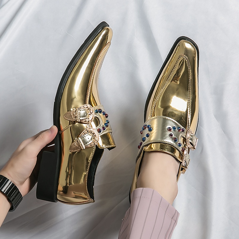 herresko i rosa metallisk spenne – mote loafers med rhinestone-detaljer for fest- og sceneklær 2025 - $59.99 –P14
