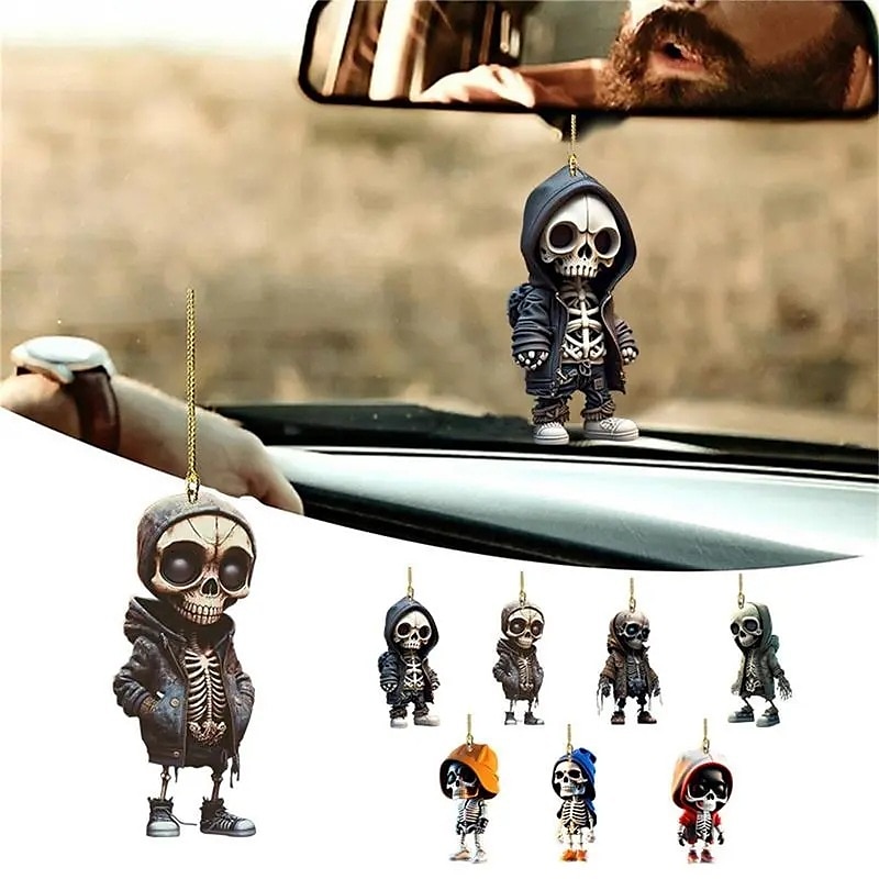 Halloween-Skelett-Anhänger, Auto-Rückspiegel-Ornament,  Acryl-Autoaufhängung, Innendekoration-Anhänger 2024 - $2.49