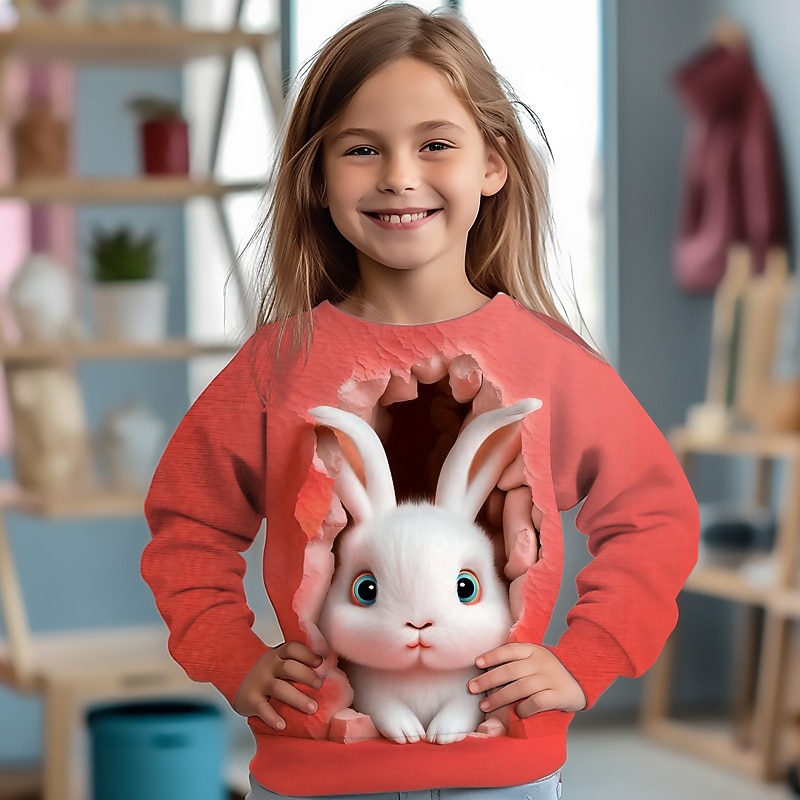 Dívčí 3D Komiks Králíček Mikina Dlouhý rukáv 3D tisk Léto Podzim Módní Šik ven Rozkošný Polyester Děti 3-12 let Venkovní Ležérní Denní Běžný 2025 - $17.49 –P11