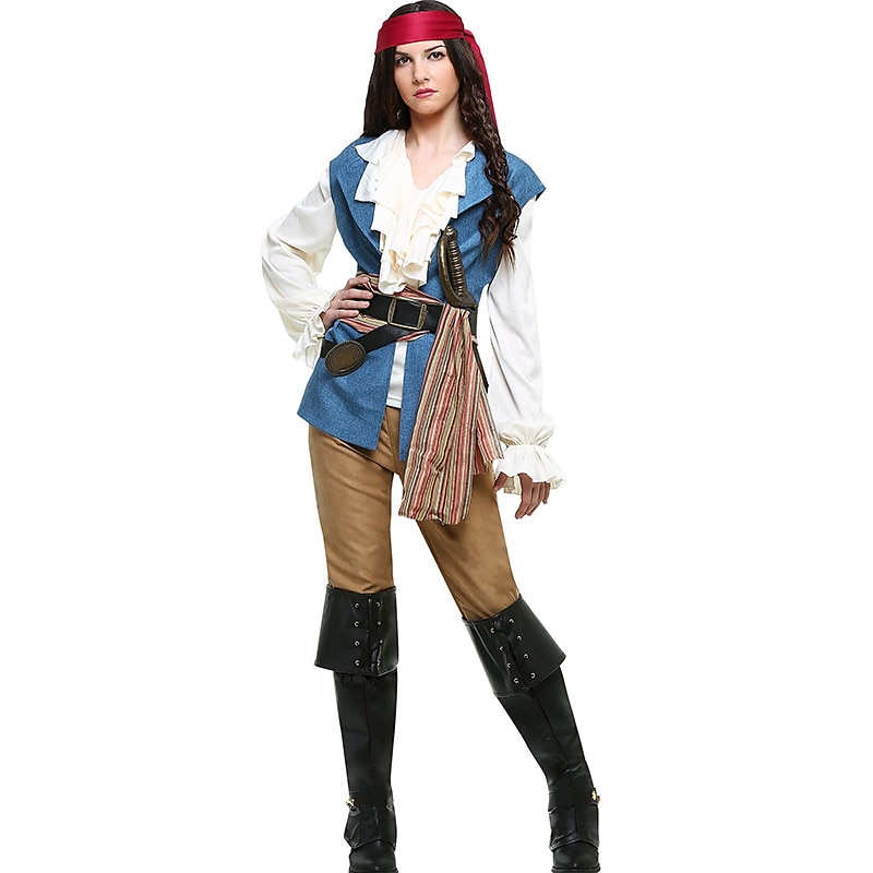 Couples Pirate Halloween Group Couples Costumes Men's Women's Movie Cosplay Cosplay Costumes Blue Vest Top Pants Halloween Carnival Masquerade 2025 - $64.99 –P6