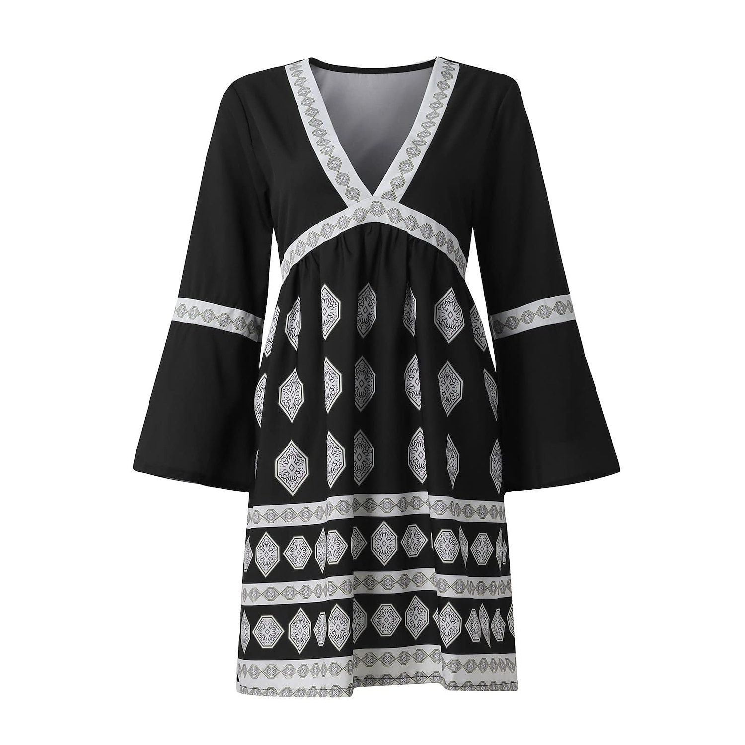 Dámské Krátké mini šaty Mini šaty Etnické šaty Úpletové šaty Boho šaty prázdniny Klasické Na běžné nošení Venkovní Dovolená Plážové Běžný Geometrický Dlouhý rukáv Do V Černá Vodní modrá Zlatá Léto 2025 - $25.99 –P5