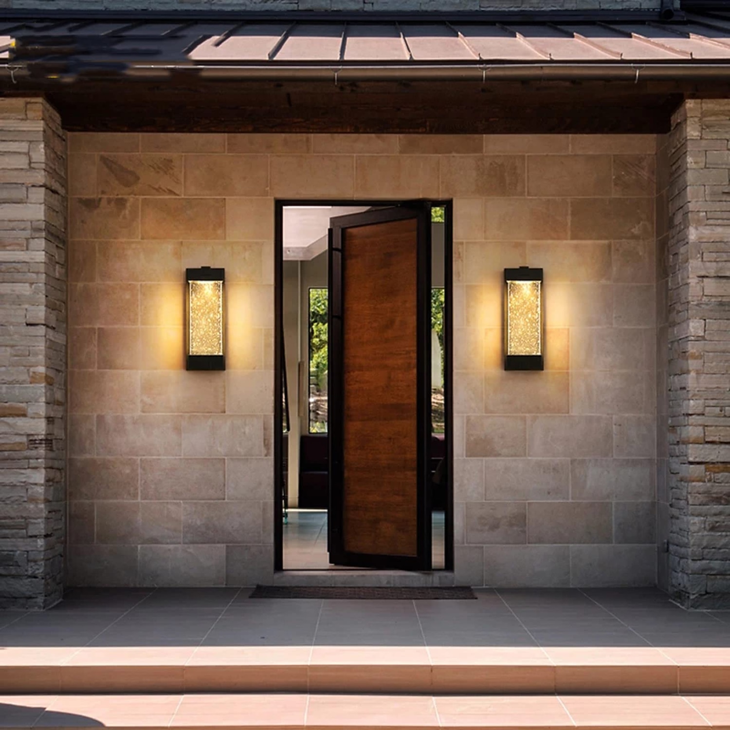 applique in cristallo illuminazione per esterni ip65 con paralume in vetro trasparente a bolle per portico e garage led 6w bianco caldo sabbia finitura nera 110-240v del 2025 a $215.69 –P3