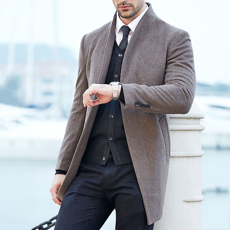 Herr Vinterkappa Yllekappa Rock Trenchcoat Utomhus Dagliga kläder Höst vinter Polyester Vindtät jacka Ytterkläder Kläder Mode Streetwear Slät Drottning Anne Enkelknäppt med Ett Knapphål 2025 - $83.99 –P12