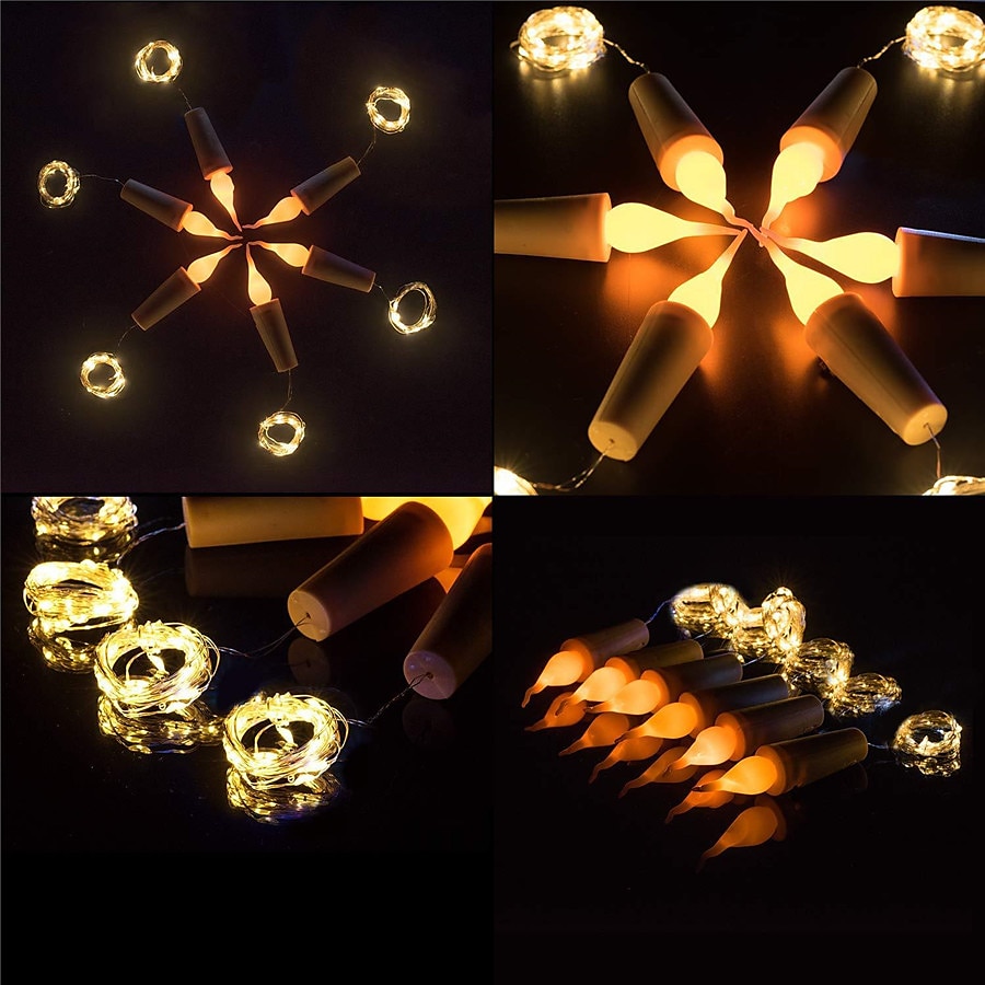 2m 20leds kaars wijnfles lichtslinger wijnfles vlam kurk lamp diy party bruiloft valentijnsdag guirlande 2025 - $7.99 –P1