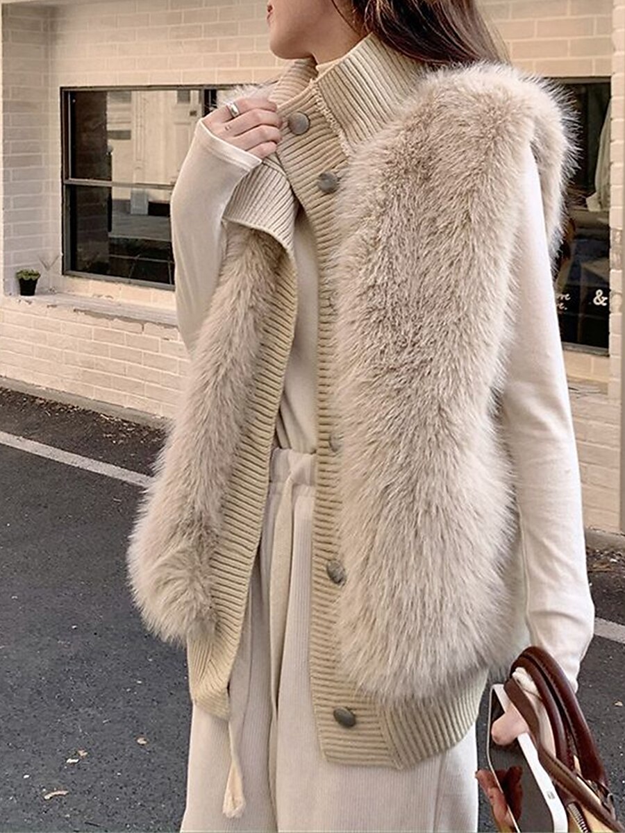 Women's Sweater Vest Shirt Collar Ribbed Knit Polyester Button Fall Winter Outdoor Daily Holiday Stylish Casual Soft Sleeveless Solid Color White khaki One-Size 2023 - US $31.99 –P5