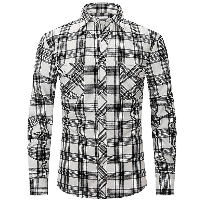 Herren Hemd Flanellhemd Kariertes Hemd Knopfhemd Overshirt Karo Outdoor Alltagskleidung Weiß Wein Rote Marineblau Langarm Revers Frühling & Herbst Bekleidung Fronttasche 2025 - $29.99 –P13