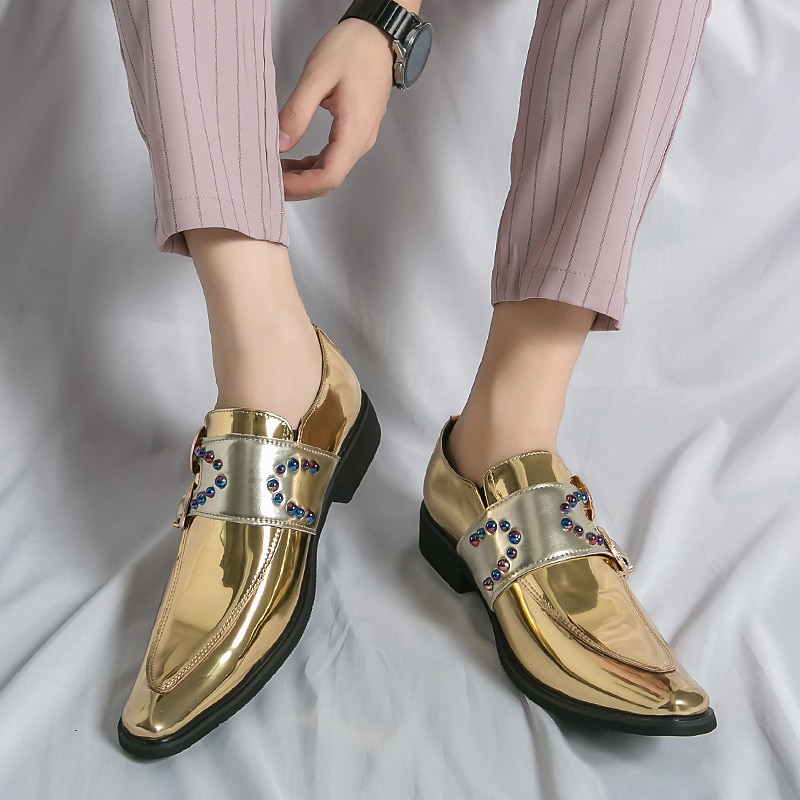 herresko i rosa metallisk spenne – mote loafers med rhinestone-detaljer for fest- og sceneklær 2025 - $59.99 –P15