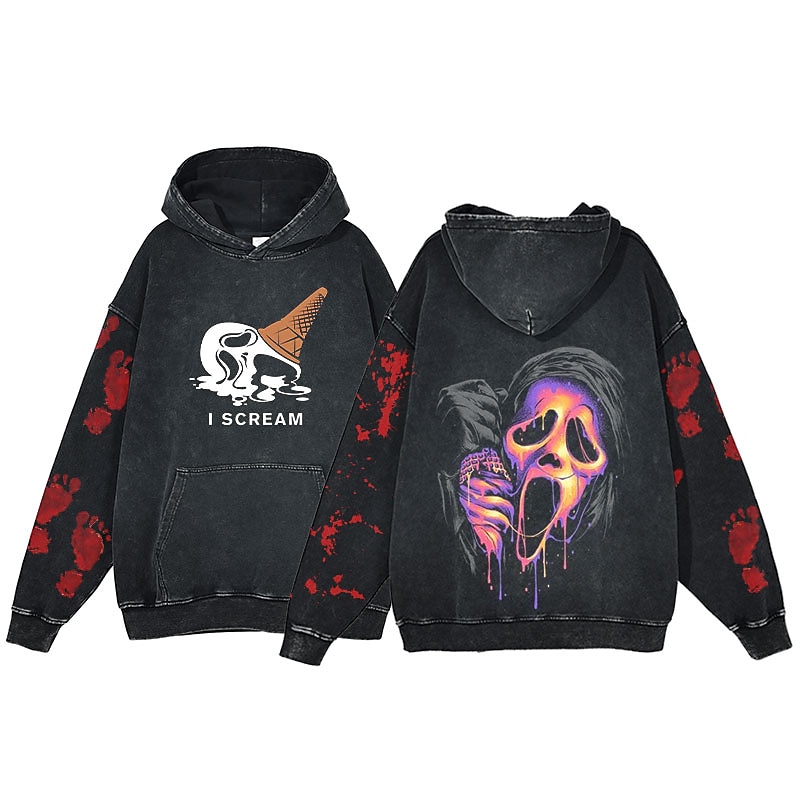 předvečer Všech svatých Výkřik Ghostface Kostlivec Kapuce Nadměrně velké tričko prané kyselinou Tisk Přední kapsa Grafika Pro Pro páry Pánské Dámské Dospělé Plesová maškaráda Horká ražba Běžné / Denní 2025 - $37.99 –P4