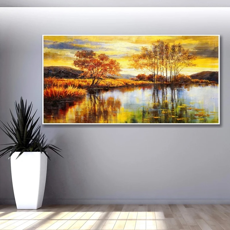 Handgefertigte Ölgemälde auf Leinwand, Wandkunst, Dekoration, Flüsse und Seen spiegeln die natürliche Landschaft für die Inneneinrichtung wider, gerolltes, rahmenloses, ungedehntes Gemälde 2025 - $80.99 –P12