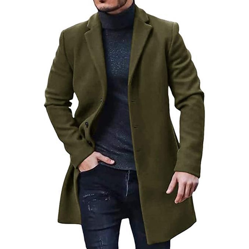 Herr Vinterkappa Trenchcoat Kontor & Karriär Dagliga kläder Vinter Polyester Håller värmen Tvättbar Ytterkläder Kläder Mode Uppvärmning Solid färg Ficka Kavajslag Enkelknäppt 2025 - $22.99 –P6