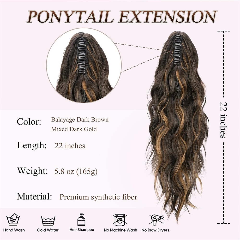 Ponytail Extension Claw Clip in Pony Tails Hair Extensions Fluffy Natural Synthetic Wavy Secret Ponytail Hairpiece 22 Inch Dirty Blonde mix Highlight Blonde for Women Daily Use party 2026 - $17.49 –P2