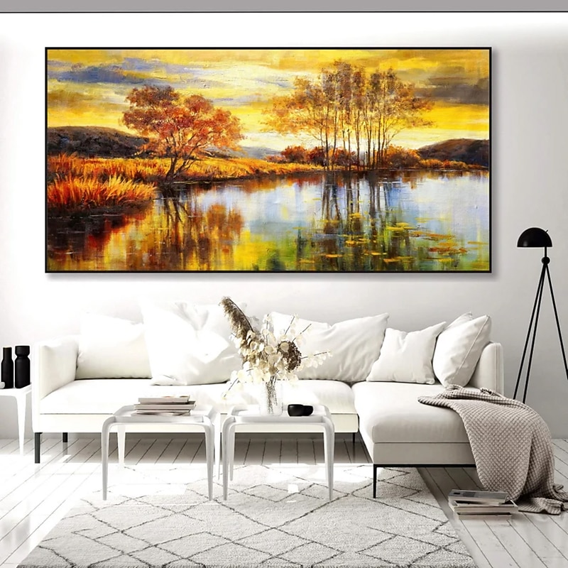 Handgefertigte Ölgemälde auf Leinwand, Wandkunst, Dekoration, Flüsse und Seen spiegeln die natürliche Landschaft für die Inneneinrichtung wider, gerolltes, rahmenloses, ungedehntes Gemälde 2025 - $80.99 –P10