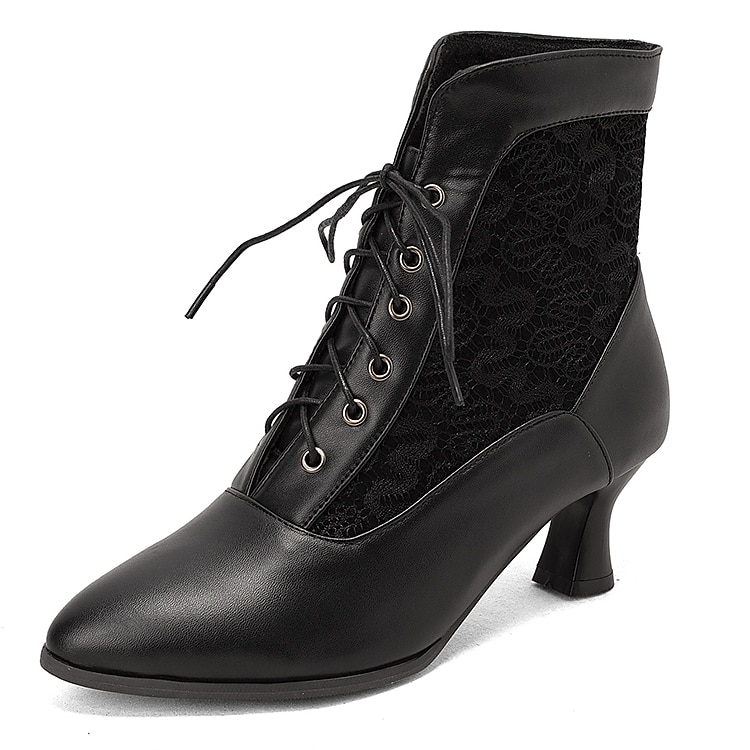 Botines blancos con cordones para mujer, paneles bordados y tacón medio: estilo victoriano elegante para ocasiones formales 2025 - $64.99 –P11