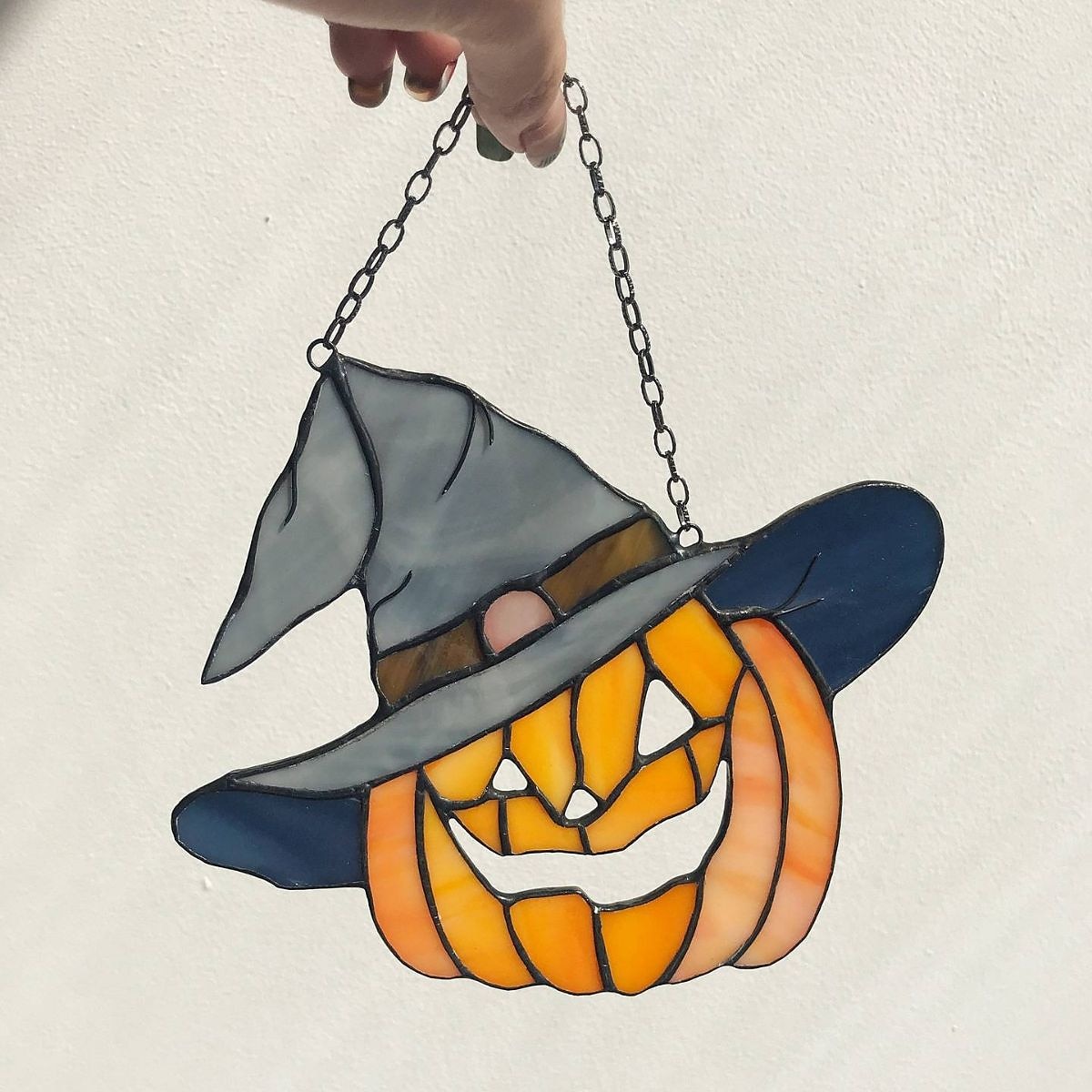 Stained Glass Pumpkin in a hat Fall Orange Halloween Suncatcher Picture Home Decor Window Wall Hangings Cling Nature Ornament Gift House 2025 - $9.49 –P5