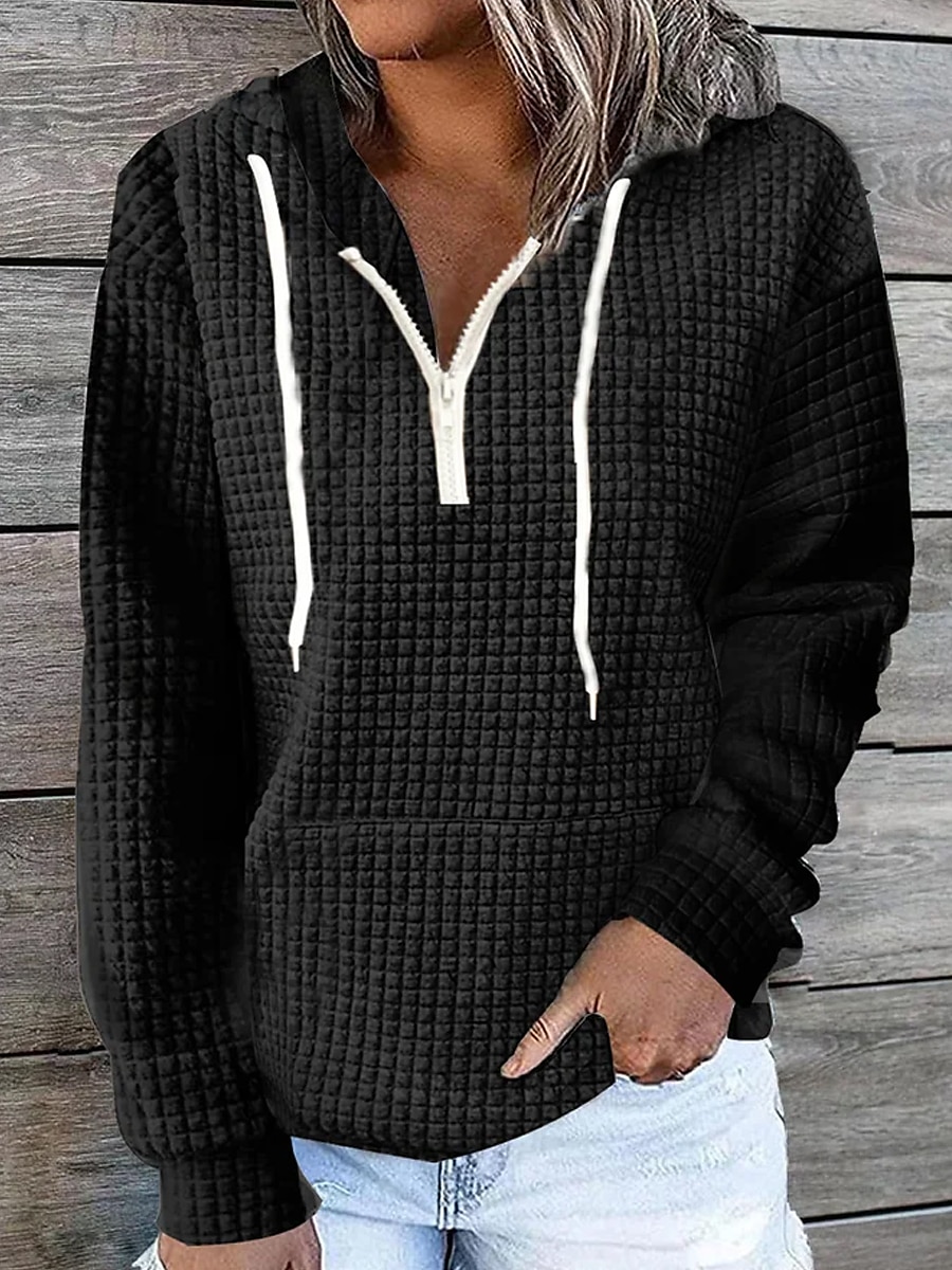 Per donna Tinta unica Essenziale Manica lunga Felpa mezza cerniera Top regolari Strada Informale Tasca frontale Chiusura lampo quarto Nero Bianco Rosa Cachi Blu scuro Autunno inverno del 2025 a $34.99 –P2
