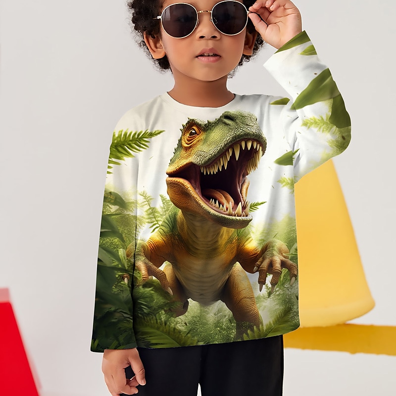 Fiú 3D Grafika Állat Dinoszaurus Póló Hosszú ujj 3D nyomtatás Nyár Tavasz Ősz Sportok Divat Utcai sikk Gyerekek 3-12 év Szabadtéri Hétköznapi Napi Normál 2025 - $13.99 –P10