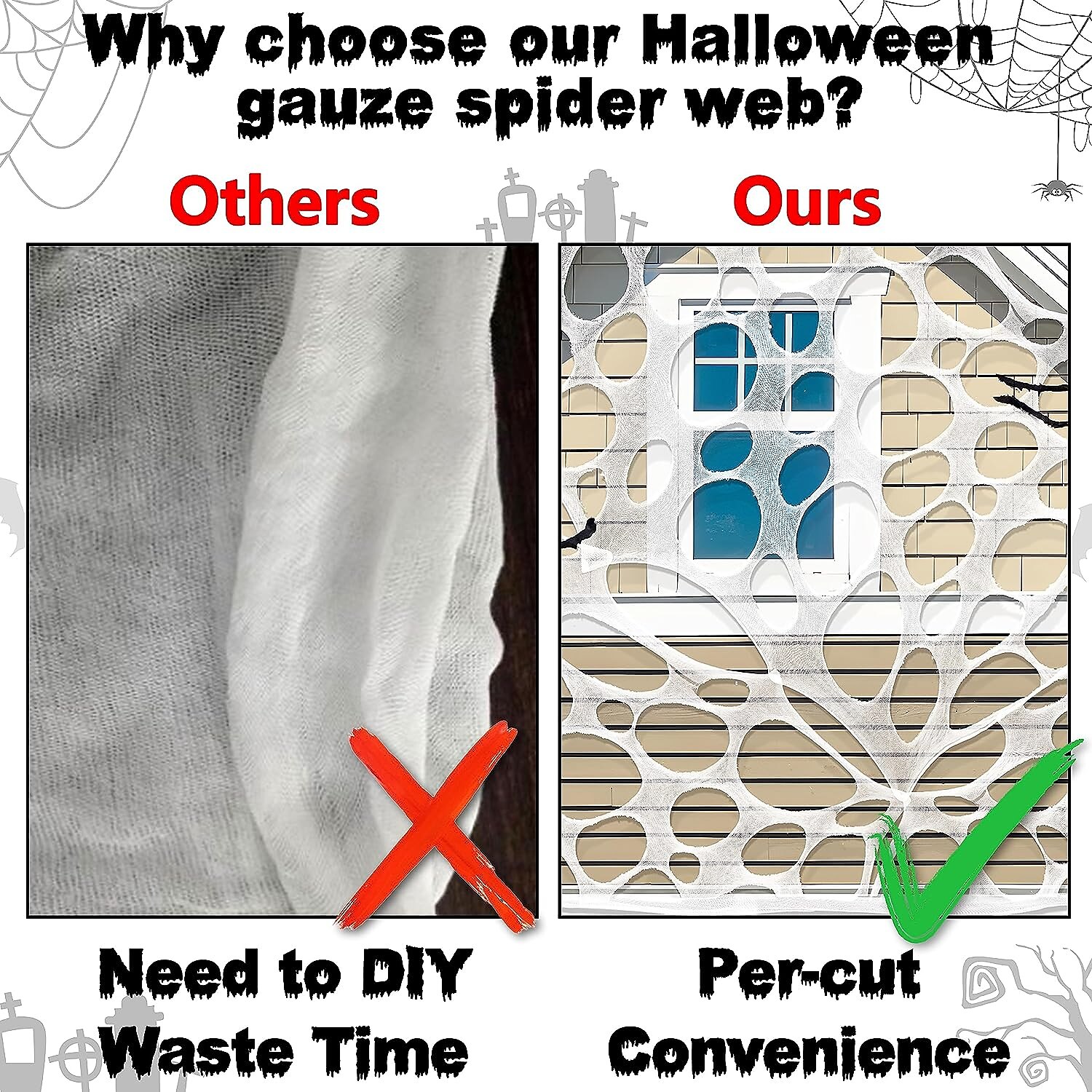 2025年 ハロウィーンの飾り、屋外用クモの巣、伸縮性のあるビーフネット、クモの巣、カット済みガーゼ、クモの巣、お化け屋敷の装飾  コレクション – $6.49 –P8