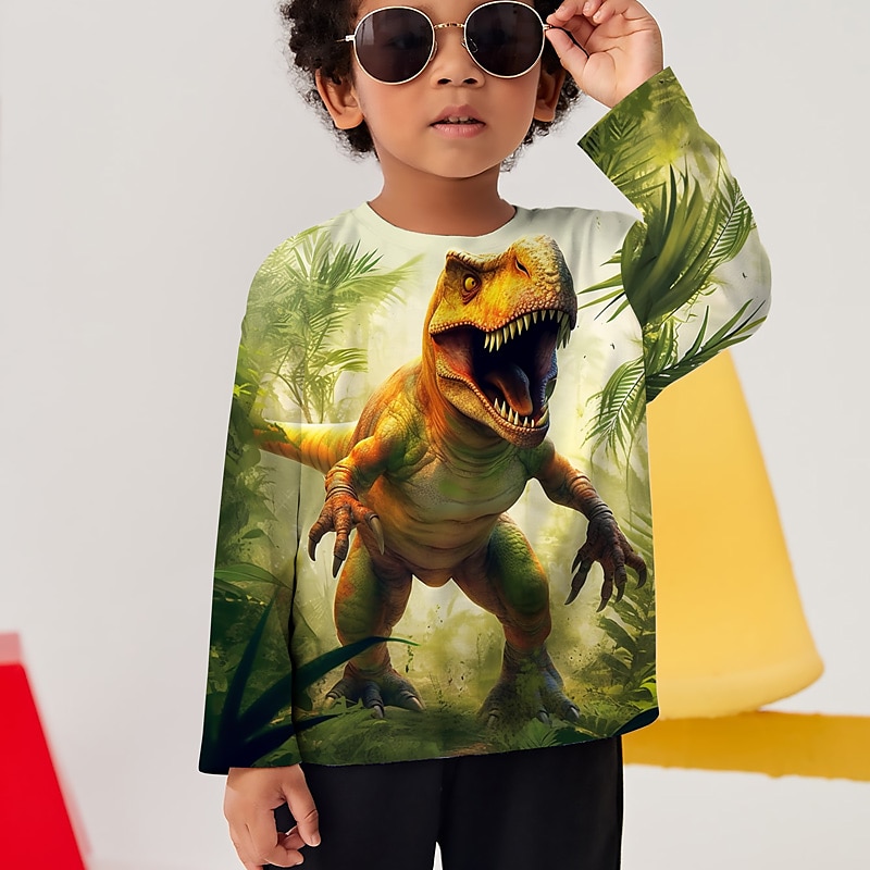 Fiú 3D Grafika Állat Dinoszaurus Póló Hosszú ujj 3D nyomtatás Nyár Tavasz Ősz Sportok Divat Utcai sikk Gyerekek 3-12 év Szabadtéri Hétköznapi Napi Normál 2025 - $13.99 –P7