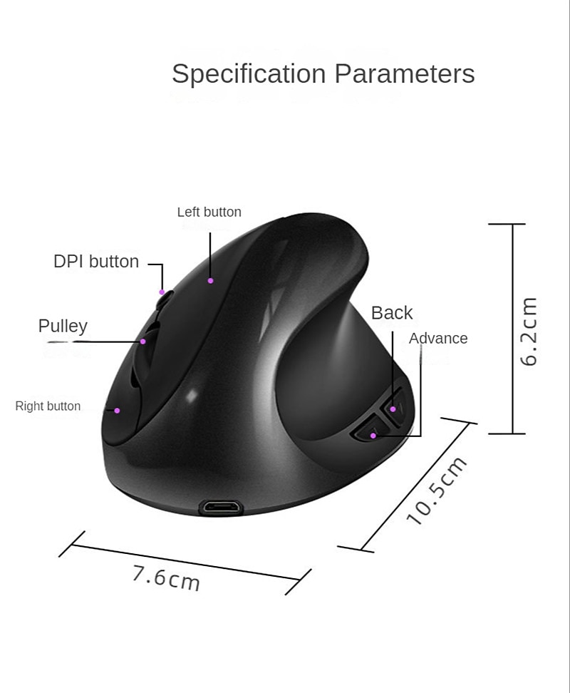 Rechargeable Vertical Mice Ergonomic Wireless Mouse 2.4G USB Receiver 1600 Adjustable DPI 6 Buttons Mouse 2025 - $17.99 –P1