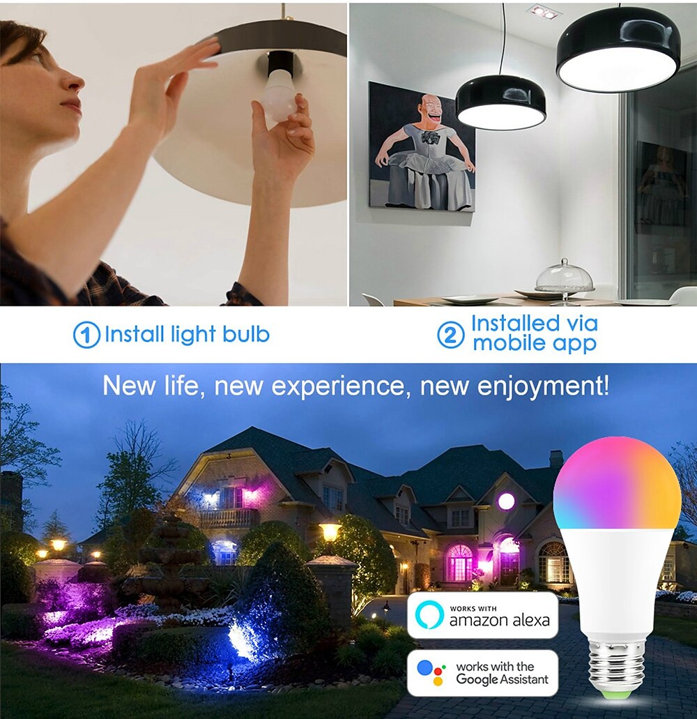 2025年 15 ワット wifi スマート電球 e27 LED rgb ランプ alexa/google ホームで動作 85-265v rgbwhite 調光可能なタイマー機能カラー電球  コレクション – $17.99 –P7