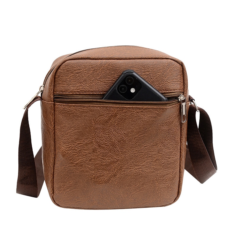 Men's Crossbody Bag Shoulder Bag Satchel PU Leather Outdoor Daily Holiday Buttons Zipper Large Capacity Waterproof Lightweight Solid Color Yellow brown Black Brown 2025 - $18.99 –P14