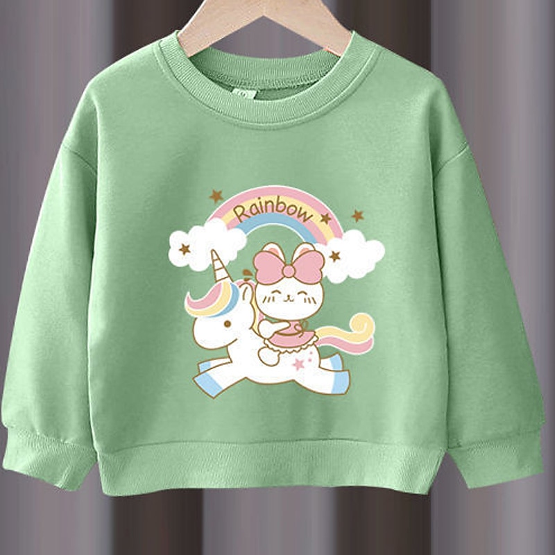 2 Stück Kinder Mädchen Regenbogen Rundhalsausschnitt Hoodie- und Jogginghosen-Set einstellen Langarm Aktiv Outdoor Baumwolle 3-7 Jahre Frühling Schwarzer Einhornpullover + schöne schwarze Hose 2025 - $16.99 –P19