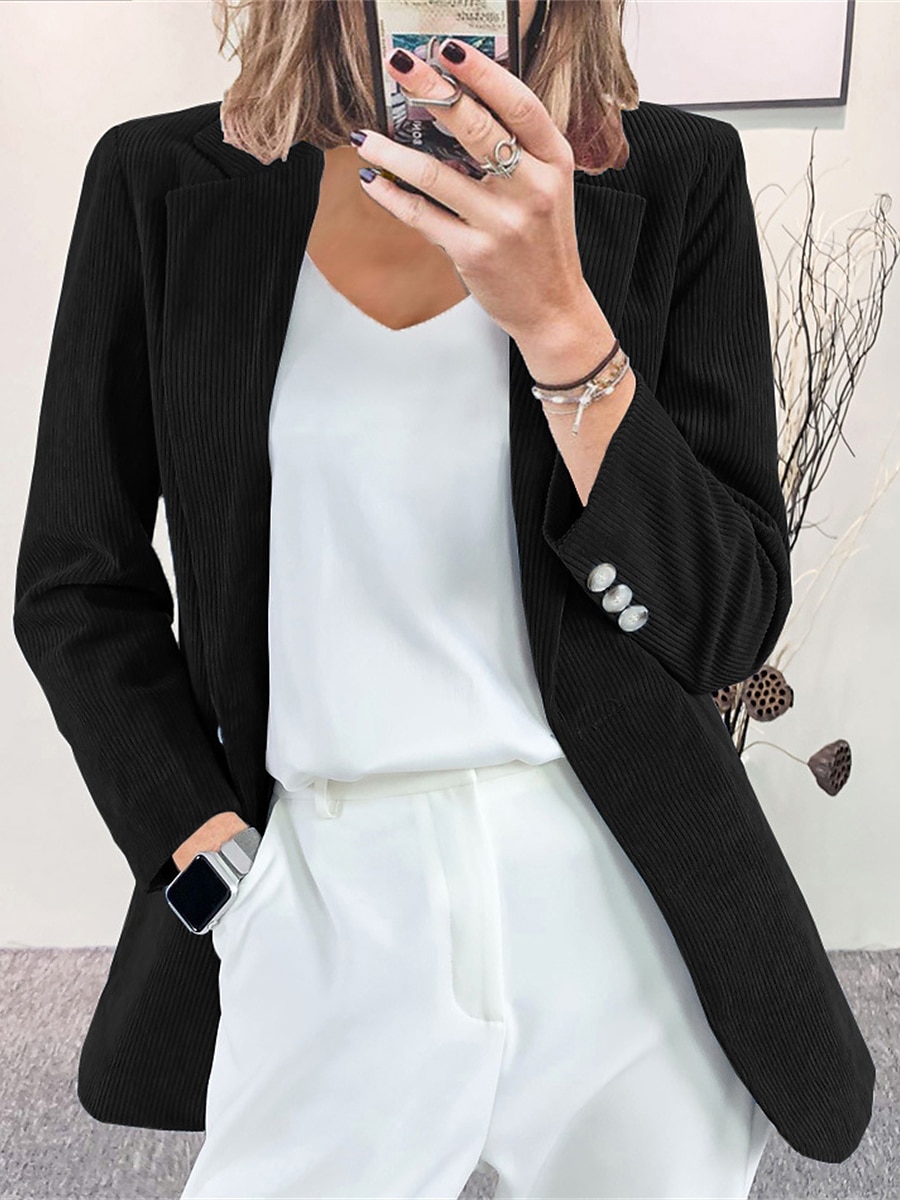 Damen Cordjacke Blazer Sakko Formal Taste Feste Farbe Windundurchlässig Modisch Regular Fit Oberbekleidung Langarm Herbst Weinrot S 2025 - $38.99 –P1