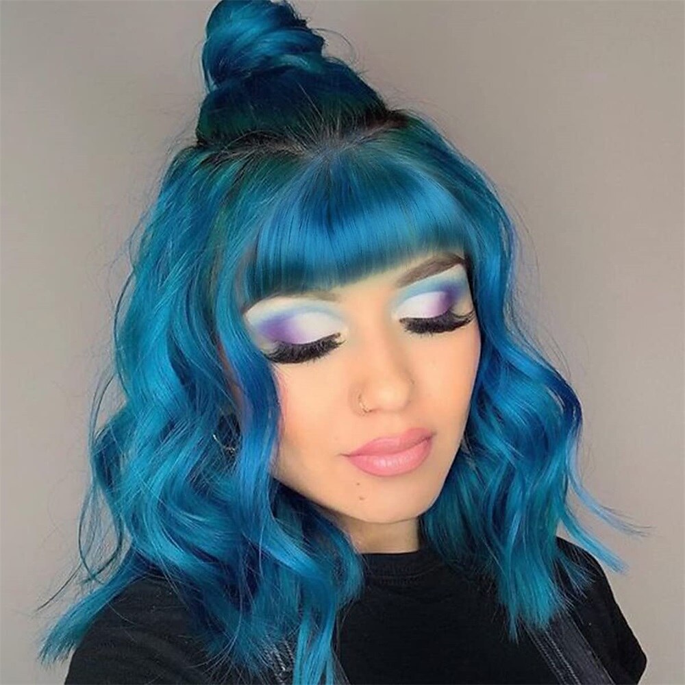 Pink Wig with Bangs Short Wavy Pink Wigs for Women Bob Wig 14 Inch Shoulder Length Middle Part Pastel Wig Curly Synthetic Colored Wigs for Girls Daily Cosplay Party Use 2025 - $21.99 –P13