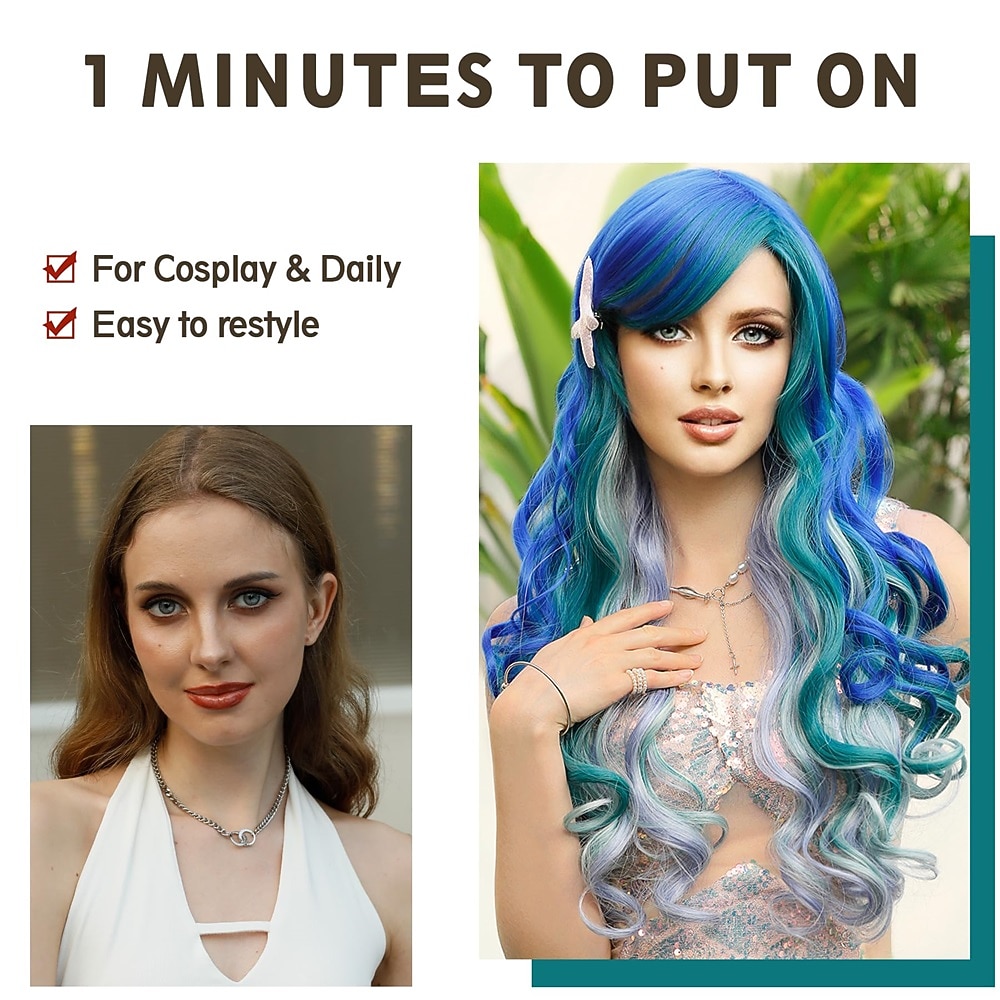 Carnavalpruik 2026 Blauw Gemengde Kleur Gekruld Golvend Lang Synthetische festivalpruik Mardi Gras Parade Cosplay Kostuum Haar voor Dames 2026 - $25.99 –P5