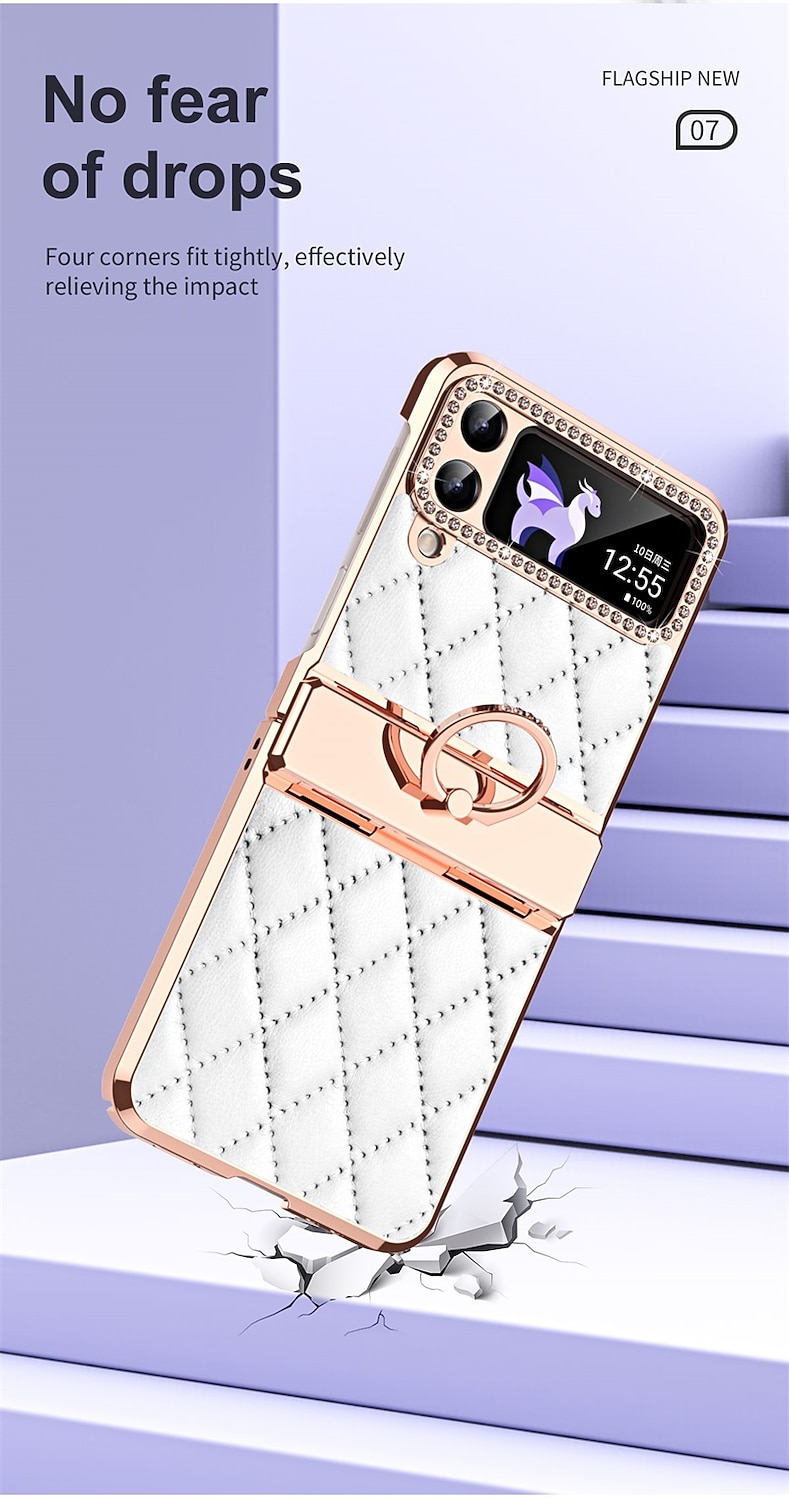 телефон Кейс для Назначение SSamsung Galaxy Z-флип 7 Z-флип 6 Z Flip 5 Z Flip 4 Z Flip 3 Кейс на заднюю панель Блинг Стразы Покрытие Хрустальный алмаз ПК Кожа PU 2026 - $24.99 –P7