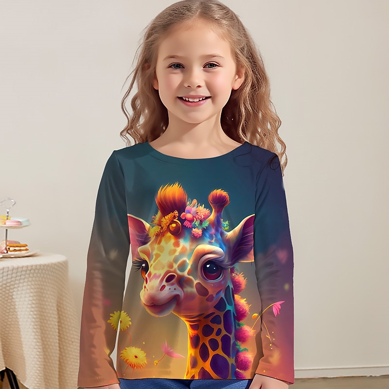 Dla dziewczynek 3D Graficzny Zwierzę Żyrafa Podkoszulek T-shirt Długi rękaw Druk 3D Lato Jesień Aktywny Moda Śłodkie Dzieci 3-12 lat Na zewnątrz Codzienny Regularny 2025 - $13.99 –P5