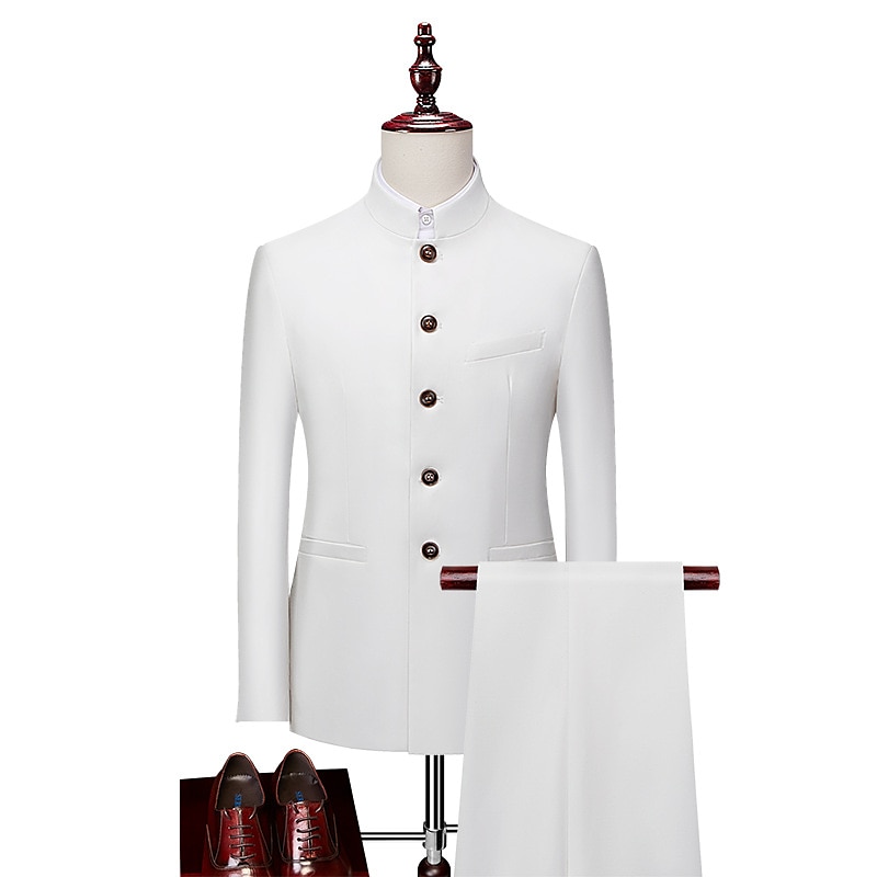Men's Wedding Suits Black White Solid Colored Standard Fit 2 Piece Single Breasted Two-buttons 2025 - $122.99 –P1