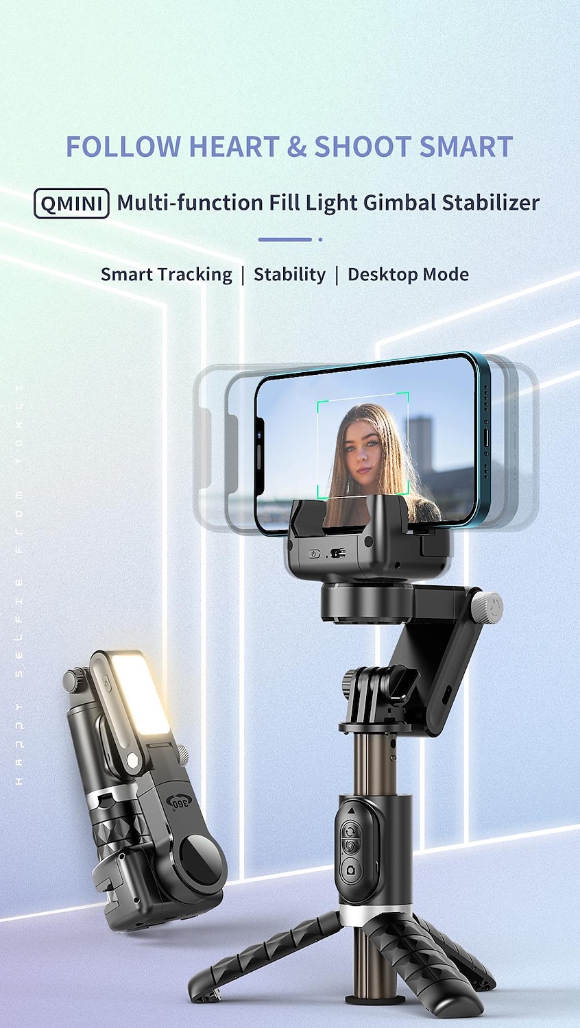 Desktop Gimbal Selfie Stick Tripod Stabilizer with Light Remote Following Foldable for Smartphone iPhone 13 Xiaomi for Video Q18 2025 - $67.99 –P1